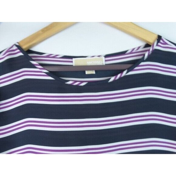 Michael Michael Kors Women's Top Size 6 Blue Striped Short Sleeve Blouse - Picture 2 of 8